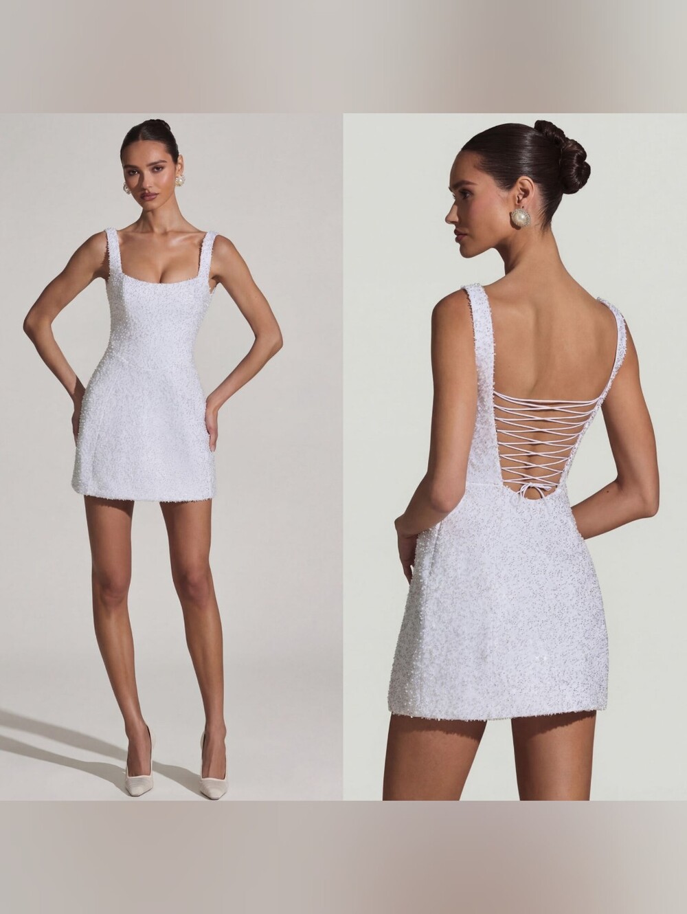 Oh Polly Dominique Embellished Structured A-Line Mini White Dress 8 Wedding